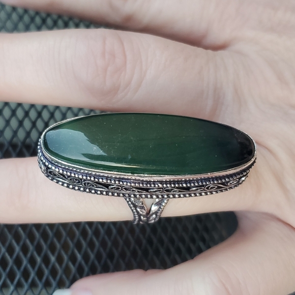 New Oversized Nephrite Jade 925 Silver Ring. - Picture 5 of 16